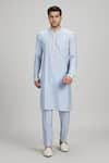 Buy_BUBBER COUTURE_Blue Cotton Silk Plain Taeo Kurta With Pant _at_Aza_Fashions