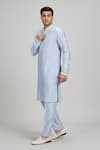 Buy_BUBBER COUTURE_Blue Cotton Silk Plain Taeo Kurta With Pant _Online_at_Aza_Fashions