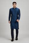 Buy_BUBBER COUTURE_Blue Flat Raw Silk Print Dashiki Vito Kurta With Pant _at_Aza_Fashions