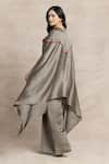 Shop_Kelaayah_Grey Imported Silk Embroidery Thread Tassels Round Neck Taika Cape With Palazzo _at_Aza_Fashions