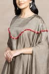 Kelaayah_Grey Imported Silk Embroidery Thread Tassels Round Neck Taika Cape With Palazzo _Online_at_Aza_Fashions