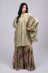 Buy_Kelaayah_Green Chiffon And Modal Printed Palazzo Lark Draped Kaftan With _at_Aza_Fashions