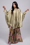 Kelaayah_Green Chiffon And Modal Printed Palazzo Lark Draped Kaftan With _Online_at_Aza_Fashions