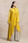 Buy_Kelaayah_Yellow Organza Satin Embellished Sequin Himari Asymmetric Kaftan With Palazzo _at_Aza_Fashions