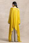 Shop_Kelaayah_Yellow Organza Satin Embellished Sequin Himari Asymmetric Kaftan With Palazzo _at_Aza_Fashions