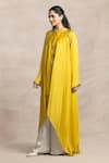 Kelaayah_Yellow Organza Satin Embellished Sequin Himari Asymmetric Kaftan With Palazzo _Online_at_Aza_Fashions