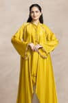 Buy_Kelaayah_Yellow Organza Satin Embellished Sequin Himari Asymmetric Kaftan With Palazzo _Online_at_Aza_Fashions