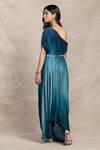 Shop_Kelaayah_Blue Satin Chiffon Plain Asymmetric Neck Manha Ombre Dress With Belt _at_Aza_Fashions