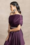 Kelaayah_Purple Imported Satin Plain Asymmetric Neck Hala Draped Dress With Belt _Online_at_Aza_Fashions