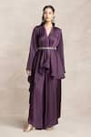 Buy_Kelaayah_Purple Imported Satin Plain V Neck Melin Asymmetric Tunic With Palazzo _at_Aza_Fashions