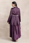 Shop_Kelaayah_Purple Imported Satin Plain V Neck Melin Asymmetric Tunic With Palazzo _at_Aza_Fashions