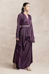 Kelaayah_Purple Imported Satin Plain V Neck Melin Asymmetric Tunic With Palazzo _Online_at_Aza_Fashions