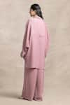 Shop_Kelaayah_Pink Imported Satin Plain Collared Neck Emiri Asymmetric Shirt With Harem Pant _at_Aza_Fashions