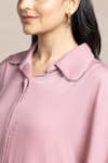 Shop_Kelaayah_Pink Imported Satin Plain Collared Neck Emiri Asymmetric Shirt With Harem Pant _Online_at_Aza_Fashions