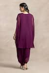 Shop_Kelaayah_Purple Crinkled Chiffon Plain V Neck Sakai Kaftan With Harem Pant _at_Aza_Fashions