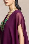 Shop_Kelaayah_Purple Crinkled Chiffon Plain V Neck Sakai Kaftan With Harem Pant _Online_at_Aza_Fashions