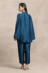 Shop_Kelaayah_Blue Imported Silk Plain Mandarin Collar Hoshi Pleated Kaftan With Pant _at_Aza_Fashions