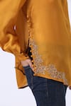 Buy_Kelaayah_Yellow Organza Satin Embroidery Cutdana Shirt Collar Sunshine _Online_at_Aza_Fashions