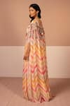 Shop_Kelaayah_Multi Color Chinon Embellished Chevron Cape Open Irene Print Draped Skirt Set _at_Aza_Fashions