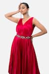 Kelaayah_Pink Satin Chiffon Embellished Nalki V-neck Ember Pleated Solid Gown _Online_at_Aza_Fashions