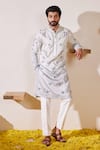 Buy_Shreyansh Designs_Grey Padma Silk Embroidery Thread Animesh Ombre Kurta Set _at_Aza_Fashions