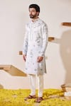 Shreyansh Designs_Grey Padma Silk Embroidery Thread Animesh Ombre Kurta Set _Online_at_Aza_Fashions