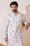 Buy_Shreyansh Designs_Grey Padma Silk Embroidery Thread Animesh Ombre Kurta Set _Online_at_Aza_Fashions