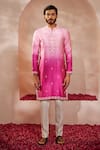 Buy_Shreyansh Designs_Fuchsia Padma Silk Embroidery Glass Bead Nakul Kurta Set _at_Aza_Fashions