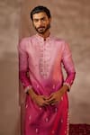 Shreyansh Designs_Fuchsia Padma Silk Embroidery Glass Bead Nakul Kurta Set _Online_at_Aza_Fashions