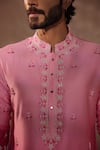 Buy_Shreyansh Designs_Fuchsia Padma Silk Embroidery Glass Bead Nakul Kurta Set _Online_at_Aza_Fashions