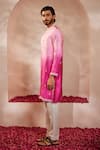 Shreyansh Designs_Fuchsia Padma Silk Embroidery Glass Bead Nakul Kurta Set _at_Aza_Fashions