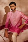 Buy_Shreyansh Designs_Fuchsia Padma Silk Embroidery Glass Bead Nakul Kurta Set 