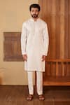 Buy_Shreyansh Designs_White Padma Silk Embroidery Glass Bead Placement Kurta Set _at_Aza_Fashions