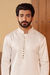 Shreyansh Designs_White Padma Silk Embroidery Glass Bead Placement Kurta Set _Online_at_Aza_Fashions