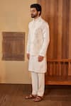 Buy_Shreyansh Designs_White Dupion Silk Embroidery Glass Bead Sarvang Bird Bundi And Kurta Set _Online_at_Aza_Fashions