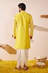 Shop_Shreyansh Designs_Yellow Chanderi Silk Embroidery Thread Yamak Stripe Kurta Set _at_Aza_Fashions