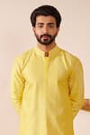 Buy_Shreyansh Designs_Yellow Chanderi Silk Embroidery Thread Yamak Stripe Kurta Set _Online_at_Aza_Fashions