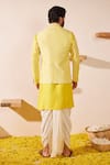 Shop_Shreyansh Designs_Yellow Dupion Silk Embroidery Thread Lime Chevron Bundi Set _at_Aza_Fashions