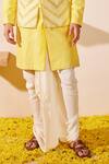 Shreyansh Designs_Yellow Dupion Silk Embroidery Thread Yajur Chevron Bundi And Kurta Set _Online_at_Aza_Fashions