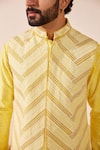 Shop_Shreyansh Designs_Yellow Dupion Silk Embroidery Thread Lime Chevron Bundi Set _Online_at_Aza_Fashions