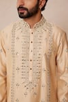 Shreyansh Designs_Beige Chanderi Silk Embroidery Mirror Arun Kurta Set _Online_at_Aza_Fashions