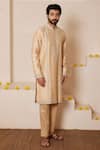 Shop_Shreyansh Designs_Beige Chanderi Silk Embroidery Mirror Arun Kurta Set _Online_at_Aza_Fashions