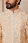 Shreyansh Designs_Beige Dupion Silk Embroidery Thread Arunav Floral Bundi And Kurta Set _Online_at_Aza_Fashions