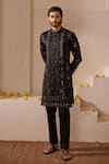 Buy_Shreyansh Designs_Black Padma Silk Embroidery Sequin Kalp Work Kurta Set _at_Aza_Fashions