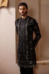 Shop_Shreyansh Designs_Black Padma Silk Embroidery Sequin Kalp Work Kurta Set _Online_at_Aza_Fashions