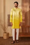 Buy_Shreyansh Designs_Yellow Chanderi Silk Embroidery Bead Kagani Kurta Set _at_Aza_Fashions