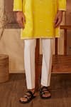 Shreyansh Designs_Yellow Chanderi Silk Embroidery Bead Kagani Kurta Set _Online_at_Aza_Fashions