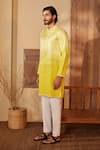 Buy_Shreyansh Designs_Yellow Chanderi Silk Embroidery Bead Kagani Kurta Set _Online_at_Aza_Fashions