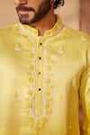 Shop_Shreyansh Designs_Yellow Chanderi Silk Embroidery Bead Kagani Kurta Set _Online_at_Aza_Fashions