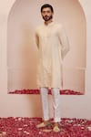 Buy_Shreyansh Designs_Ivory Cotton Silk Plain Naren Mandarin Collar Kurta Set _at_Aza_Fashions